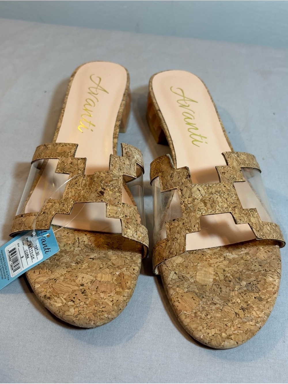 Avanti Cork-Textured Slide Mules with Clear Strap - Picture 2 of 9